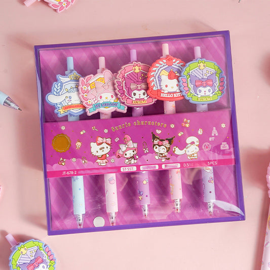 Sanrio Gel Pen - 0.5 mm - Black Ink - Set of 5 - Purple Box