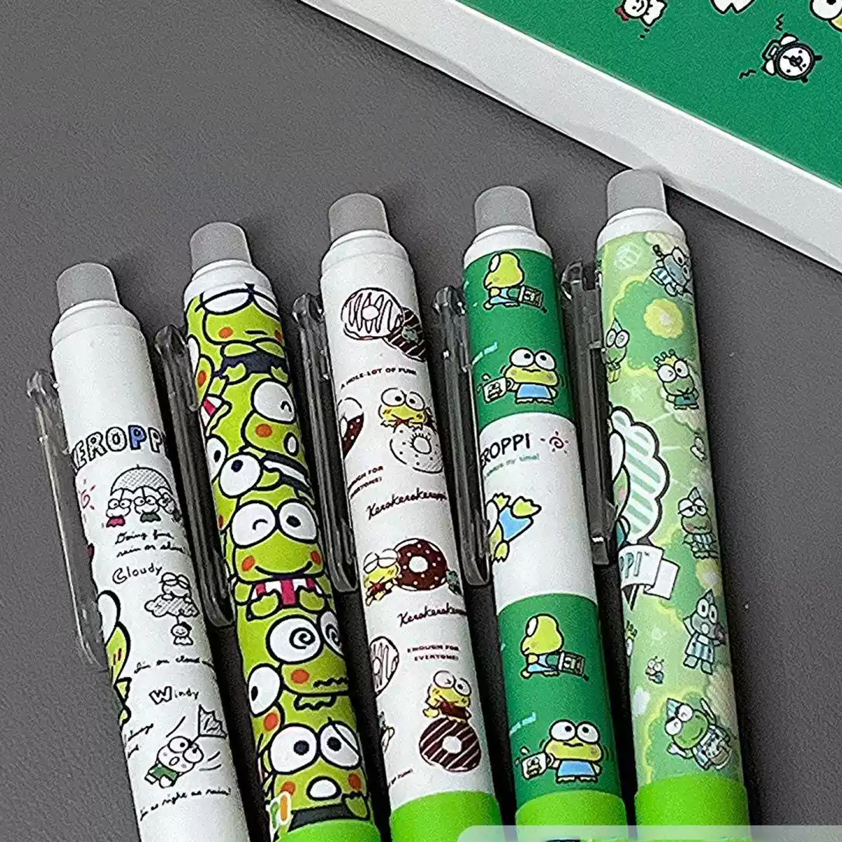 Kawaii Erasable Gel Pen Set - Set of 5 - Blue Ink - 0.5 mm - Keroppi