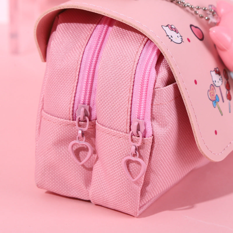Double Layer Pencil Case With Donut Keychain