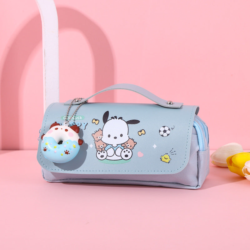 Double Layer Pencil Case With Donut Keychain