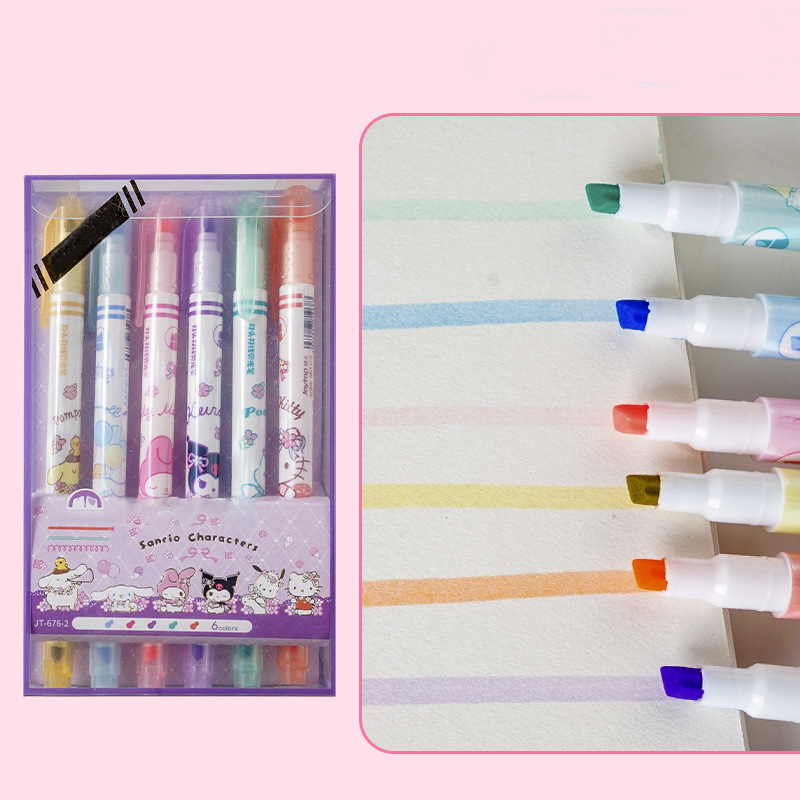 Sanrio Double-Sided Highlighter - 6 Colors Set