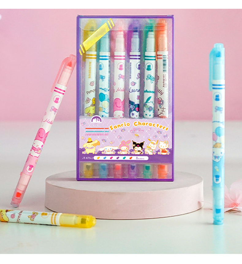 Sanrio Double-Sided Highlighter - 6 Colors Set