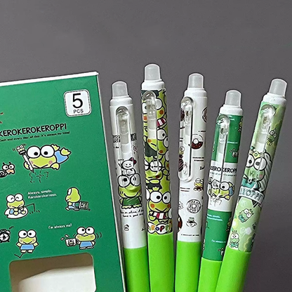 Kawaii  Erasable Gel Pen Set - Set of 5 - Blue Ink - 0.5 mm - Keroppi