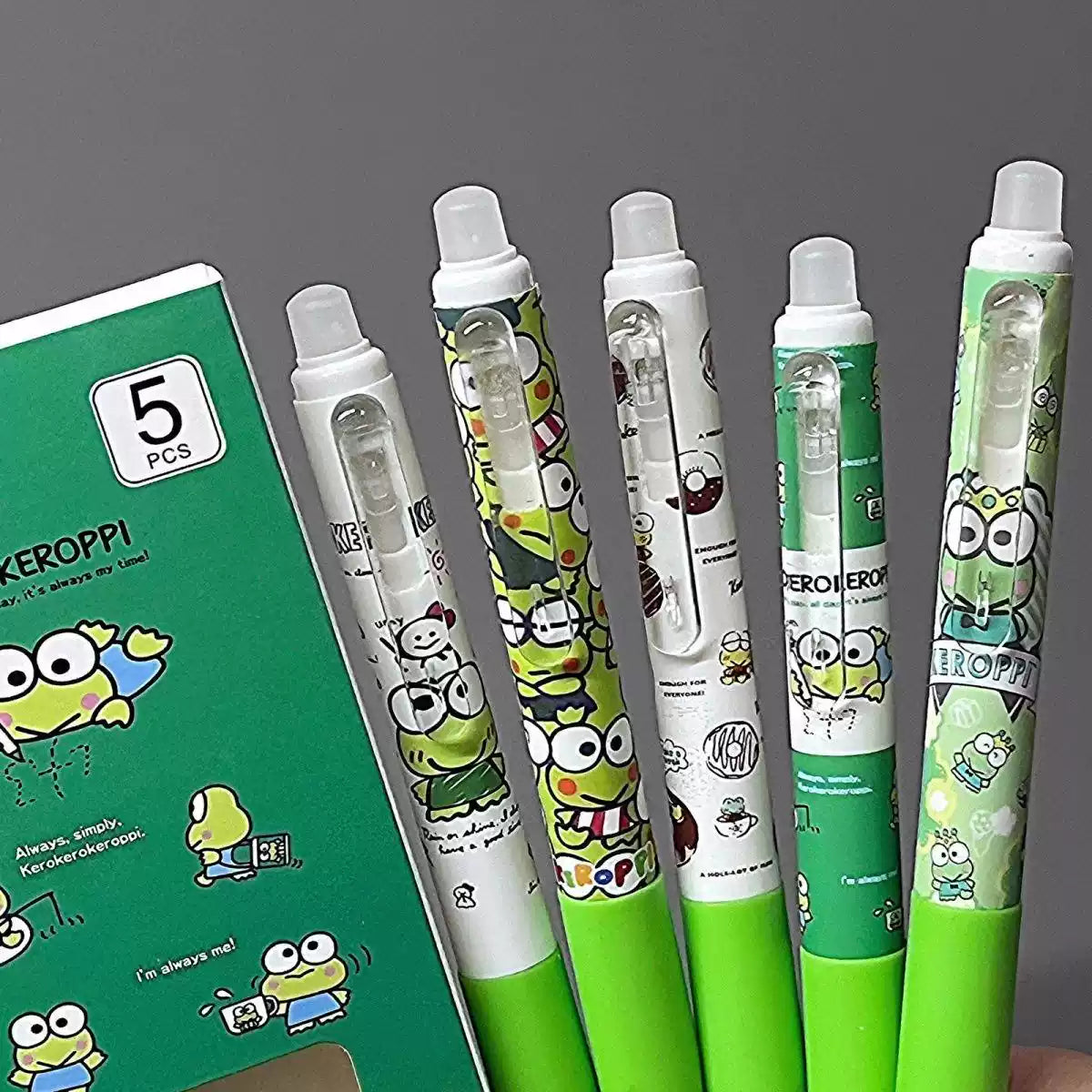 Kawaii  Erasable Gel Pen Set - Set of 5 - Blue Ink - 0.5 mm - Keroppi