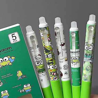 Kawaii  Erasable Gel Pen Set - Set of 5 - Blue Ink - 0.5 mm - Keroppi